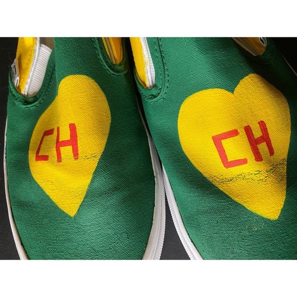 Vans Slip On Unisex CH Yellow Green Red Heart Men 6 Women 7.5 - Picture 9 of 11